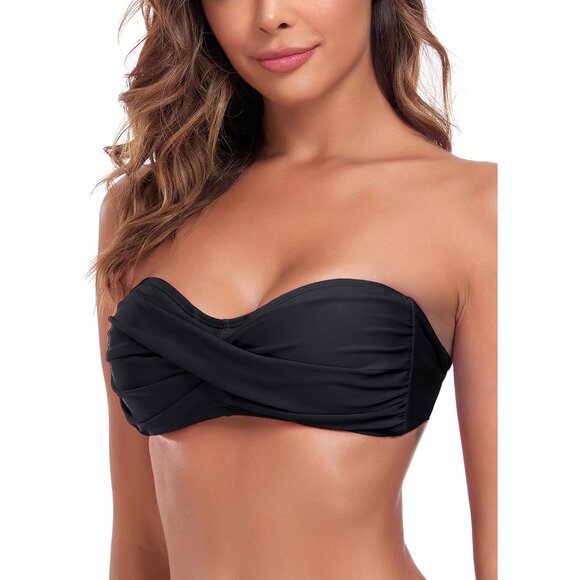 Women's Strapless Swimsuit Bikini Top Nylon Spandex Medium Tie Back - Picture 4 of 5